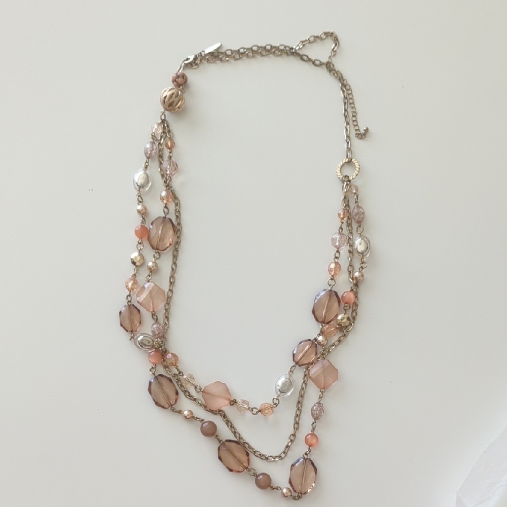 Elegant Multi-Strand Necklace in Pink and Brown